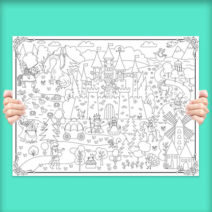 Enchanted Kingdom Coloring Poster with Castle & Unicorns | 24" x 18" - mimoody.com