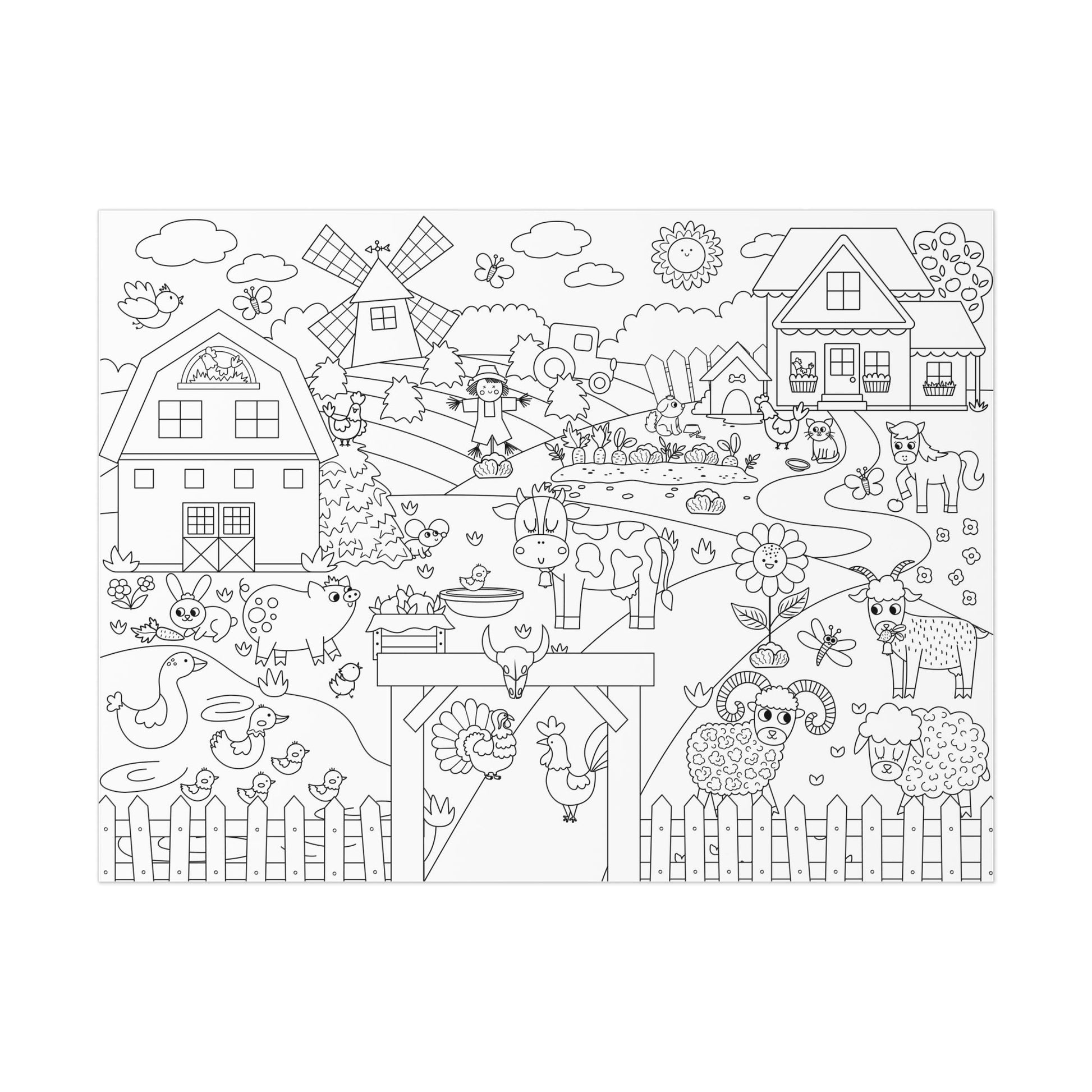 Happy Farm Animals Kids Coloring Poster | 24" x 18" - mimoody.com