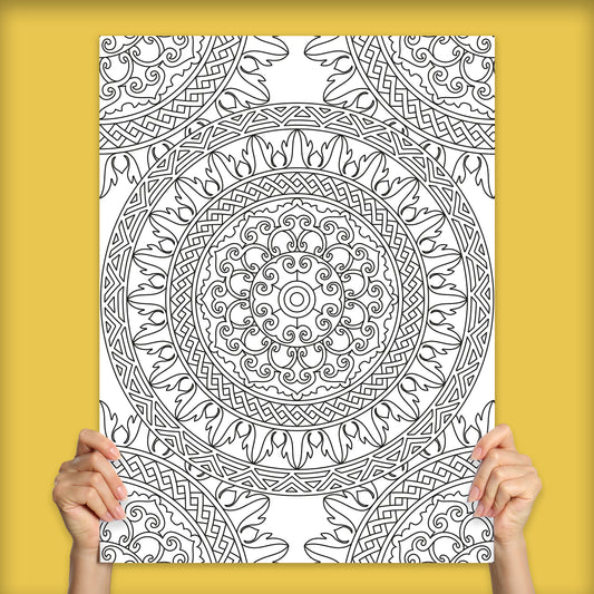 Traditional Pattern Mandala Adult Coloring Poster | 18" x 24"