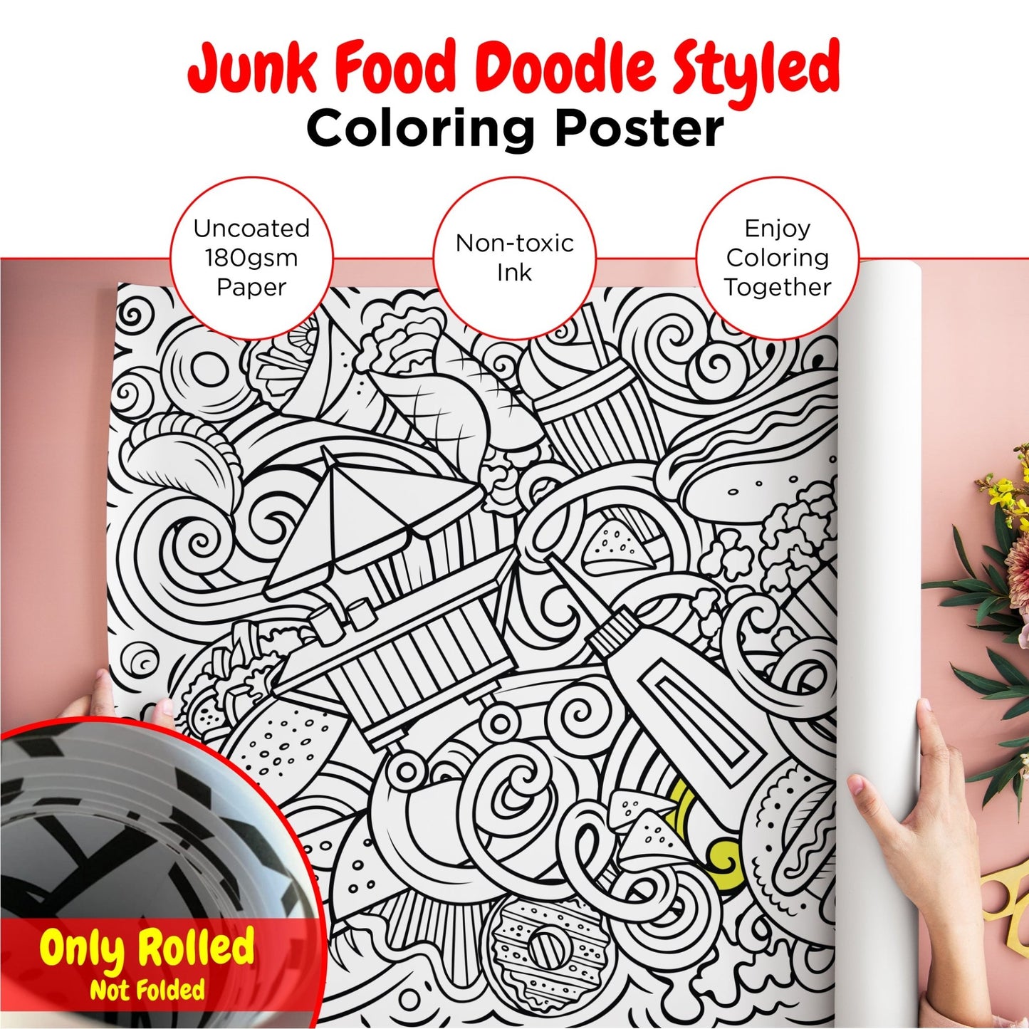 Giant Coloring Poster - Junk Food Doodle | 28" x 78" - mimoody.com