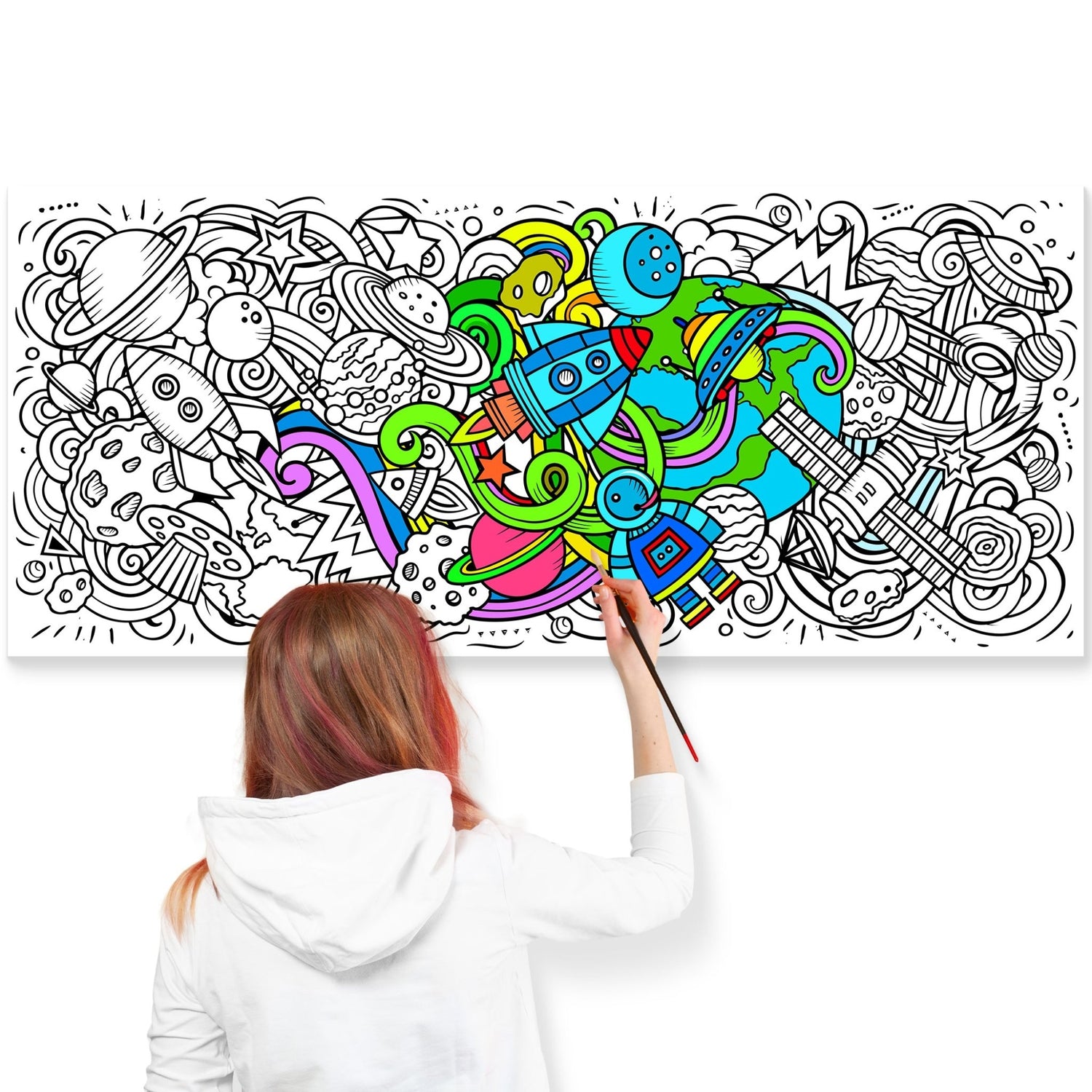 Giant Coloring Poster - Space Doodle | 30" x 68.7" - mimoody.com